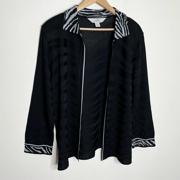 Ming Wang Women's Open Front Cardigan Size XL Black Animal Print Long Sleeve - Picture 2 of 7